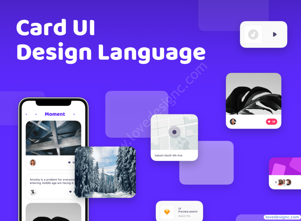 精品简洁美观的卡片式UI设计语言社交应用UI界面-爱设计爱分享c
