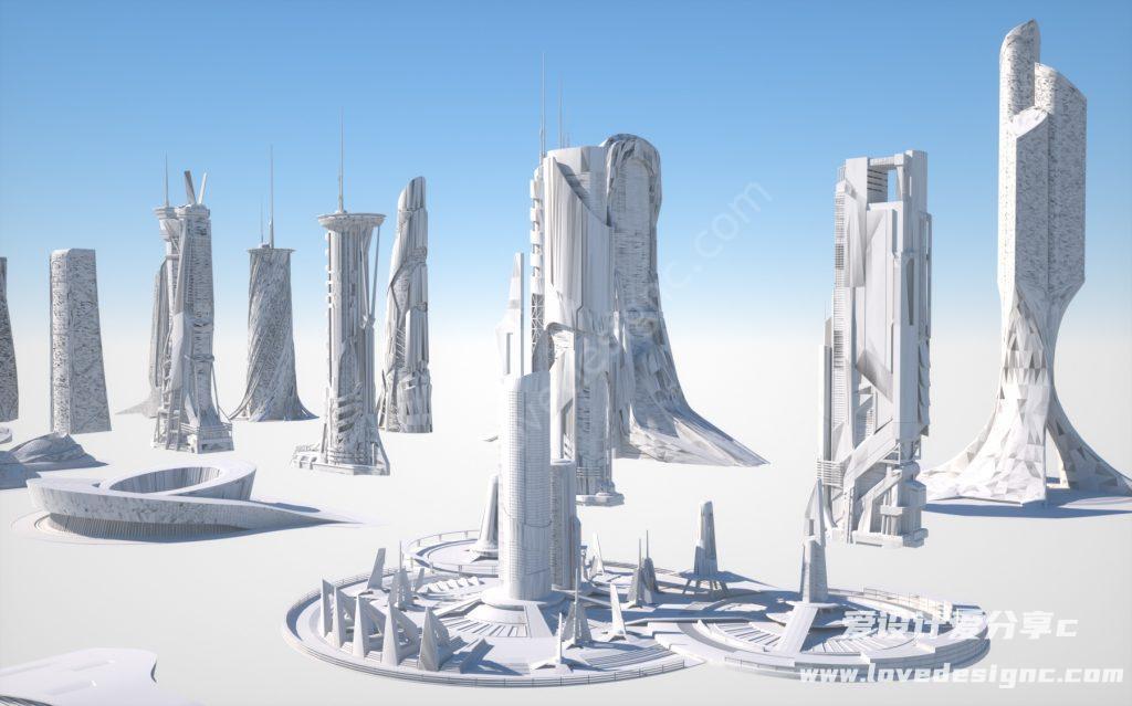 科幻城市乌托邦-素模（模型合集）-爱设计爱分享c