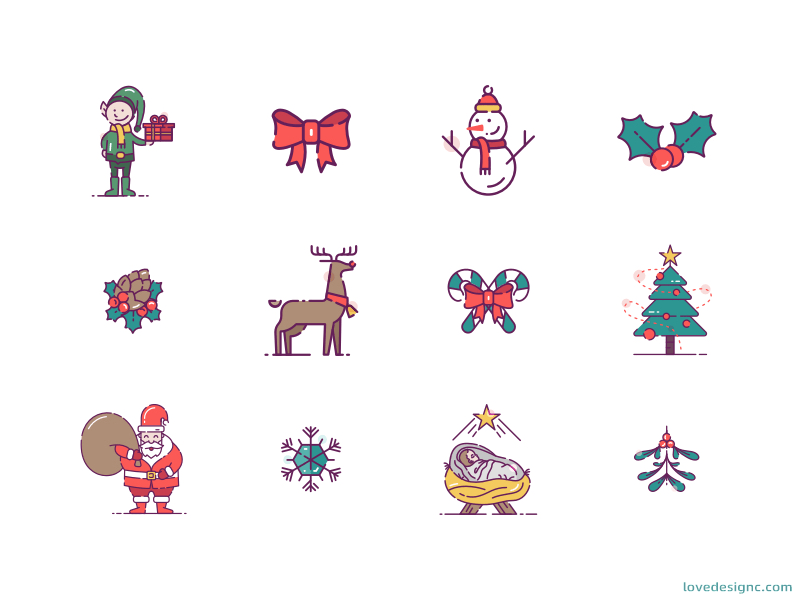 36个免费的圣诞节插画图标-爱设计爱分享c