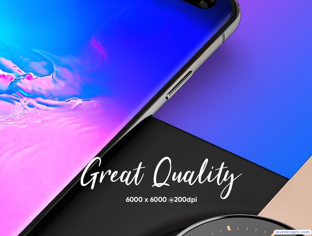 三星Galaxy S10 +和Galaxy Gear Mockup模型素材下载-爱设计爱分享c