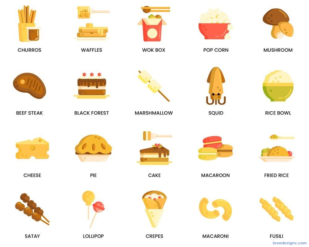 100个食物饮料扁平化风格图标素材下载-爱设计爱分享c