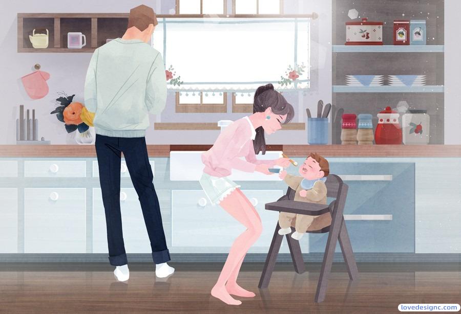 7款育儿母婴亲子活动插画一家三口插图海报模板PSD分层设计素材-爱设计爱分享c