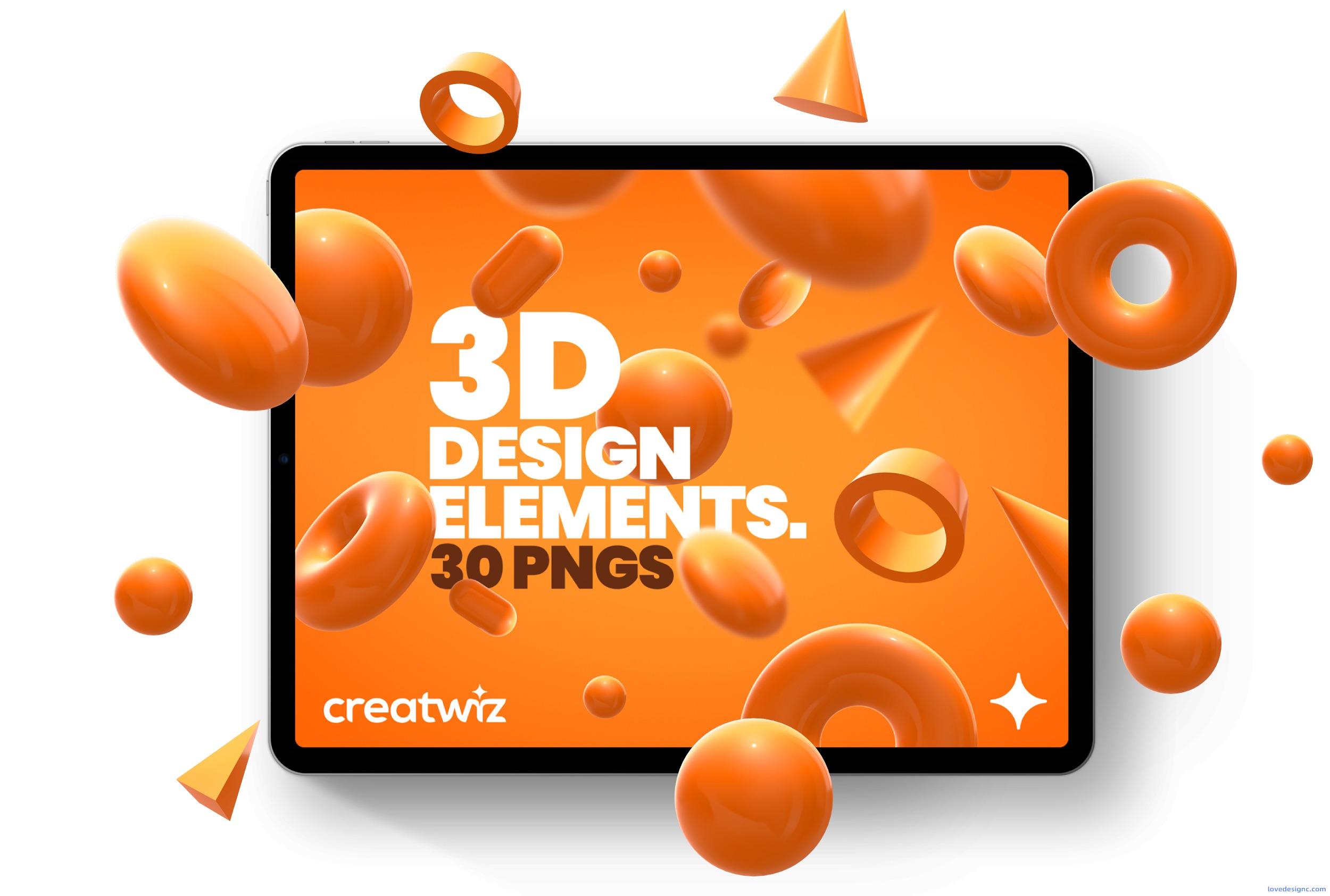 30 个免费 3D 设计元素-爱设计爱分享c