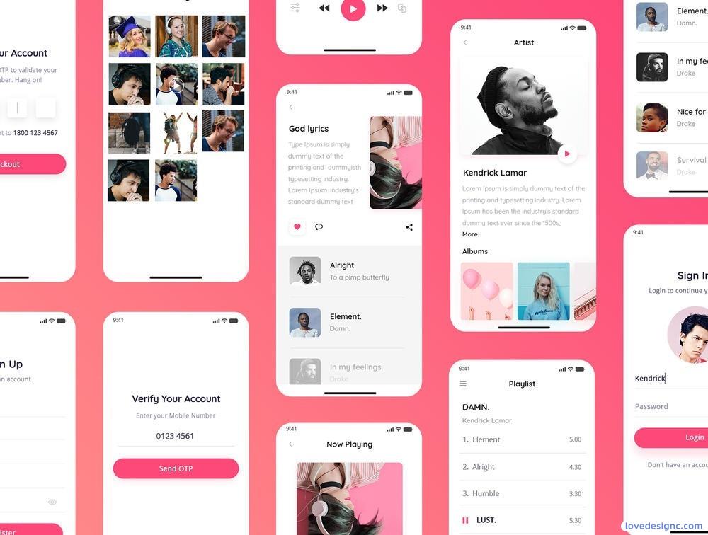 粉色毕业设计音乐多媒体项目精品app界面ui设计素材下载-爱设计爱分享c