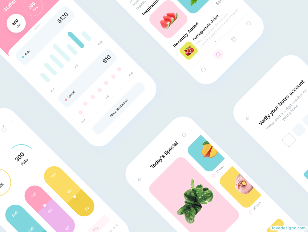 超级简洁清爽的烹饪和吃新鲜食物有运动卡路里iOS UI套件优质设计素材下载-爱设计爱分享c