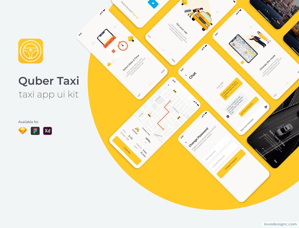 21个黄色系出租车司机或交通工具采用Sketch，XD设计优质ui设计素材下载-爱设计爱分享c