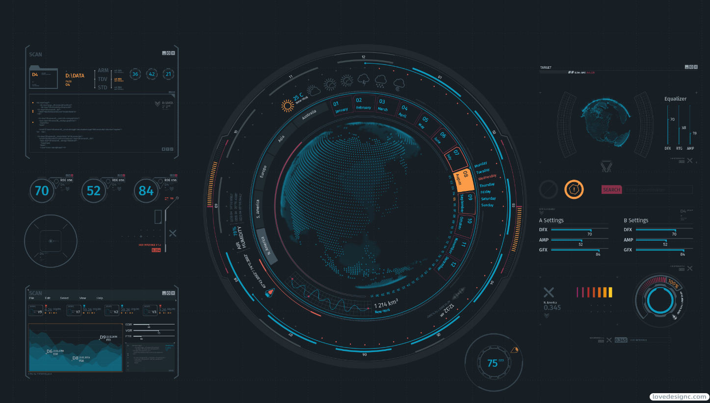 HUD地球元素 PSD分层 HUD科幻界面科技界面-爱设计爱分享c