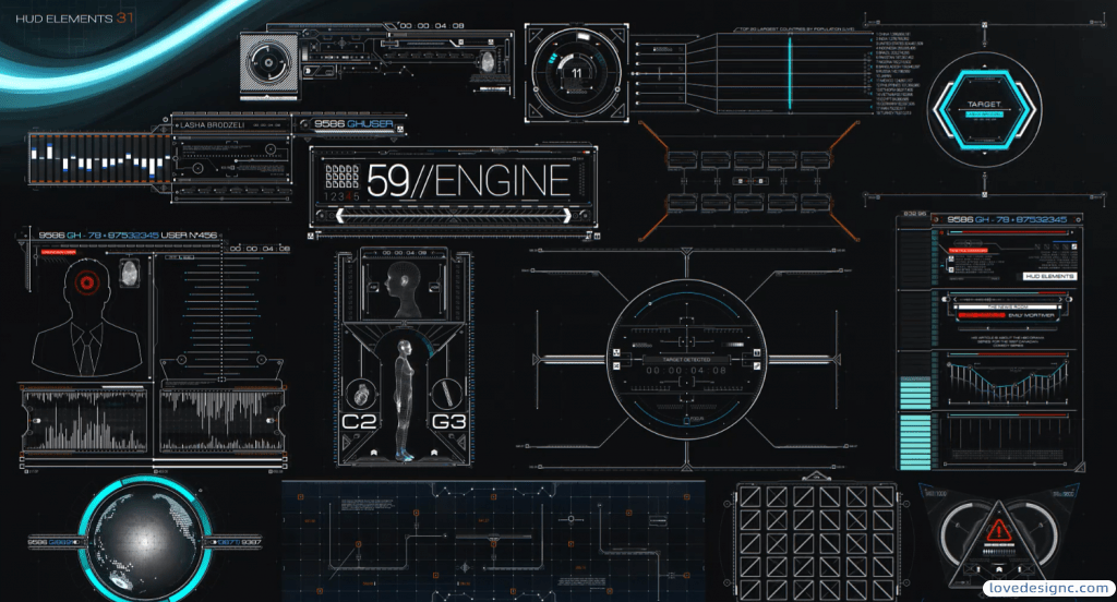 AE模板-200组HUD科幻电影数字信息化全息动画交互-爱设计爱分享c